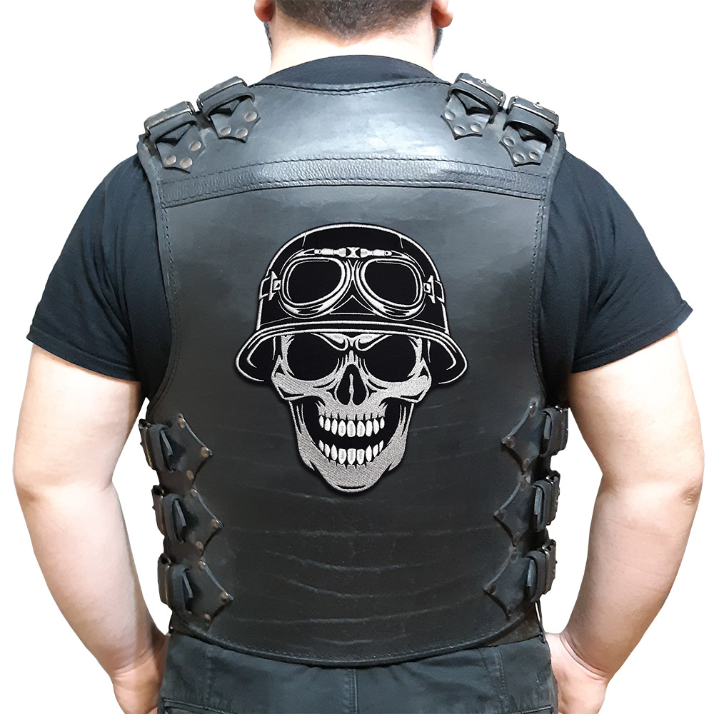 Skull in a helmet with glasses back patch Skull in a helmet with glasses back patch