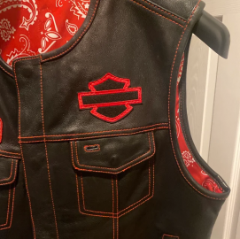 Harley-Davidson patch on a leather vest