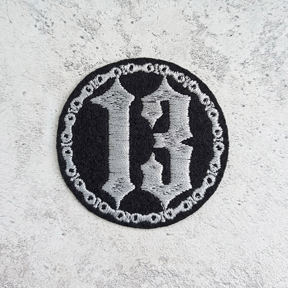 13 with motorcycle chain small patch 13 with motorcycle chain small patch