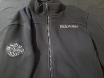 Harley-Davidson patches on a sweatshirt