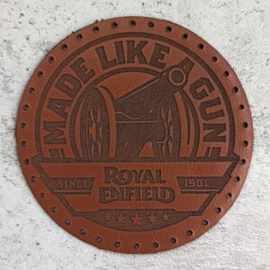 Royal Enfield, Made like a gun, since 1901, leather patch