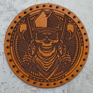 Cowboy skeleton with revolvers leather patch