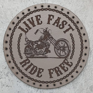 Live fast Ride free, chopper with a motorcycle chain, leather patch