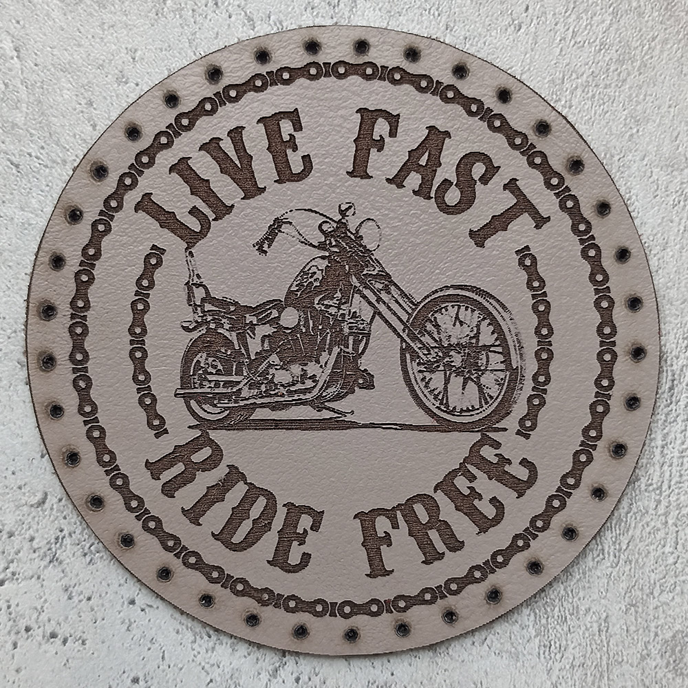 Live fast Ride free, chopper with a motorcycle chain, leather patch Live fast Ride free, chopper with a motorcycle chain, leather patch