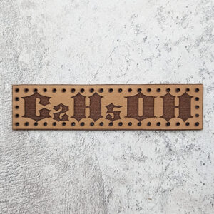 C2H5OH, formula of alcohol, leather patch