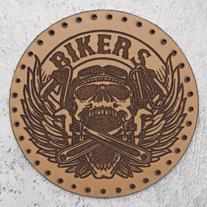 Bikers, skull, wings, crossed wrenches, leather patch