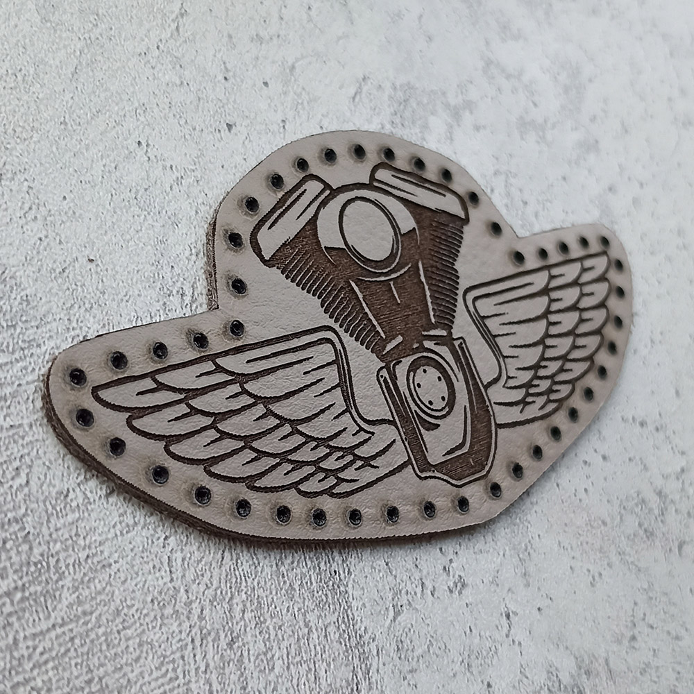 V-twin engine with wings leather patch V-twin engine with wings leather patch