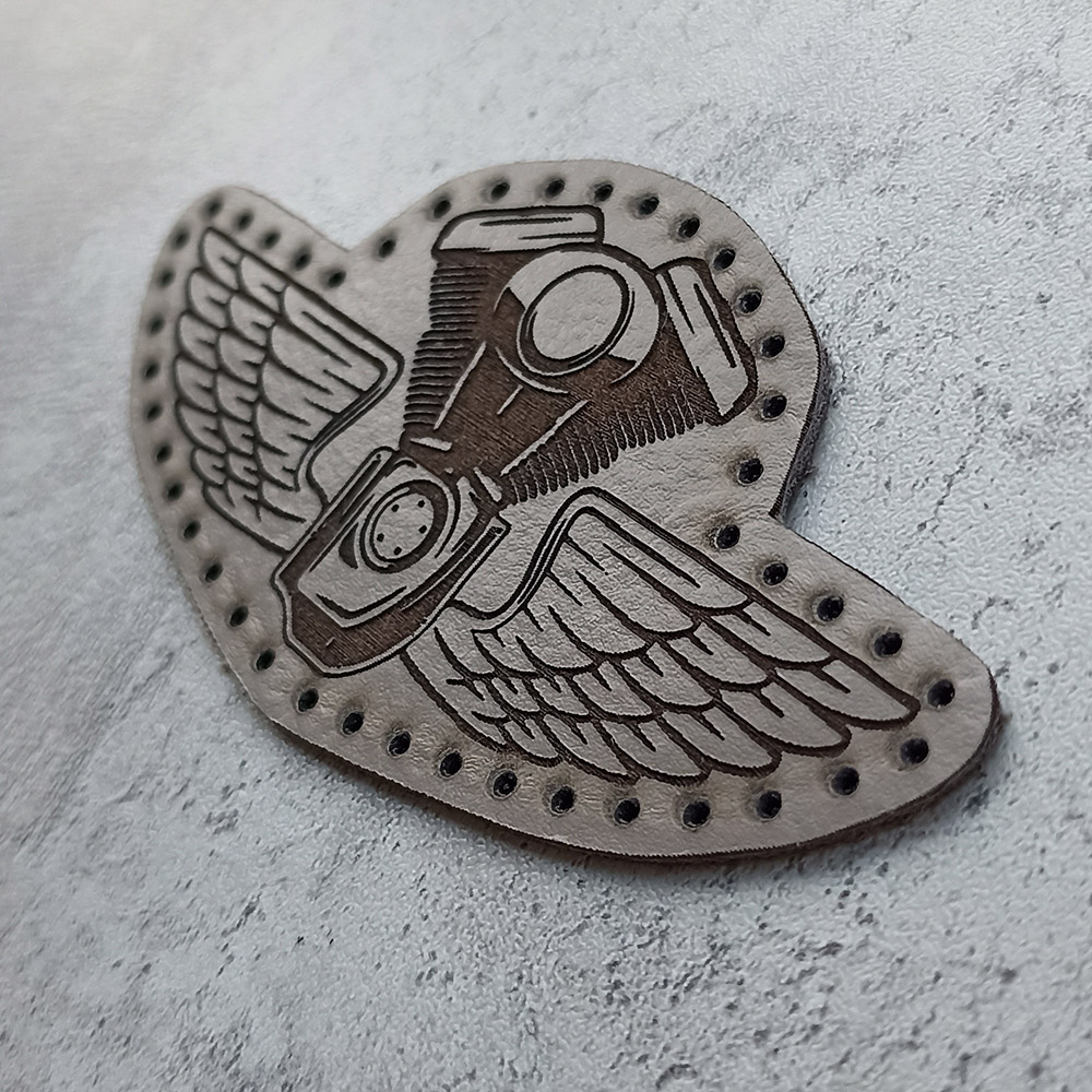 V-twin engine with wings leather patch V-twin engine with wings leather patch