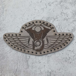 V-twin engine with wings leather patch
