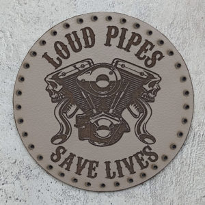 Loud Pipes Save Lives, V-twin with skulls, leather patch