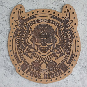 Free Rider, skull in a helmet, pistons, wings, leather patch