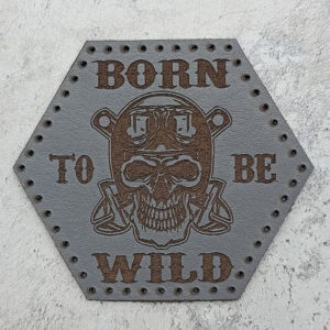 Born to be wild, a skull in a motorcycle helmet, leather patch