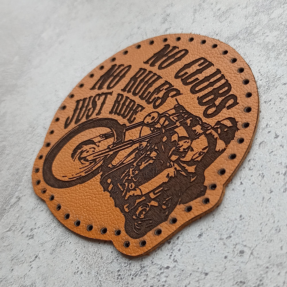 No Clubs No Rules Just Ride, biker on chopper, leather patch No Clubs No Rules Just Ride, biker on chopper, leather patch