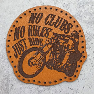 No Clubs No Rules Just Ride, biker on chopper, leather patch