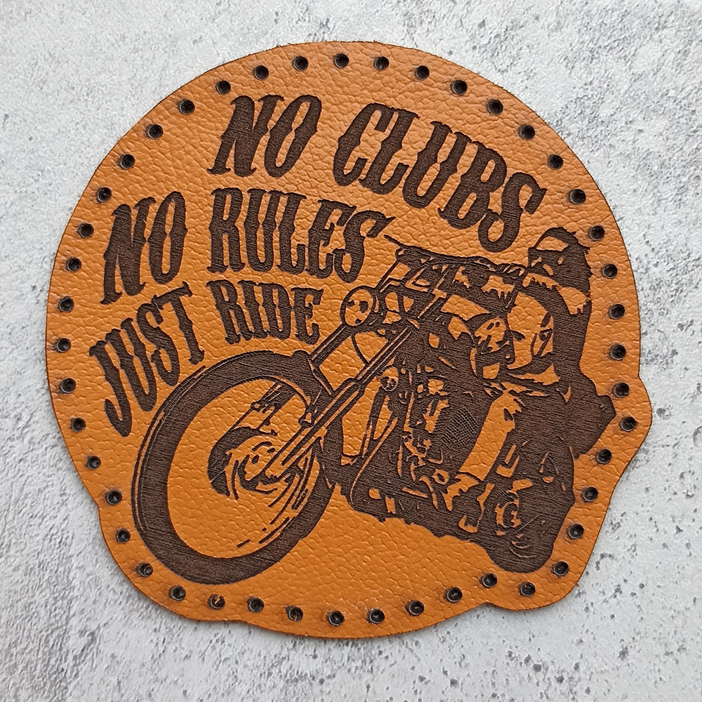 No Clubs No Rules Just Ride, biker on chopper, leather patch No Clubs No Rules Just Ride, biker on chopper, leather patch
