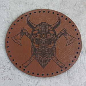 Viking skull with beard, helmet and crossed axes, leather patch