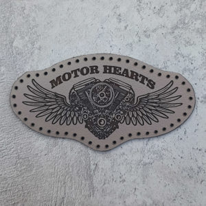 Motor hearts, Heart-shaped V-twin with wings, leather patch