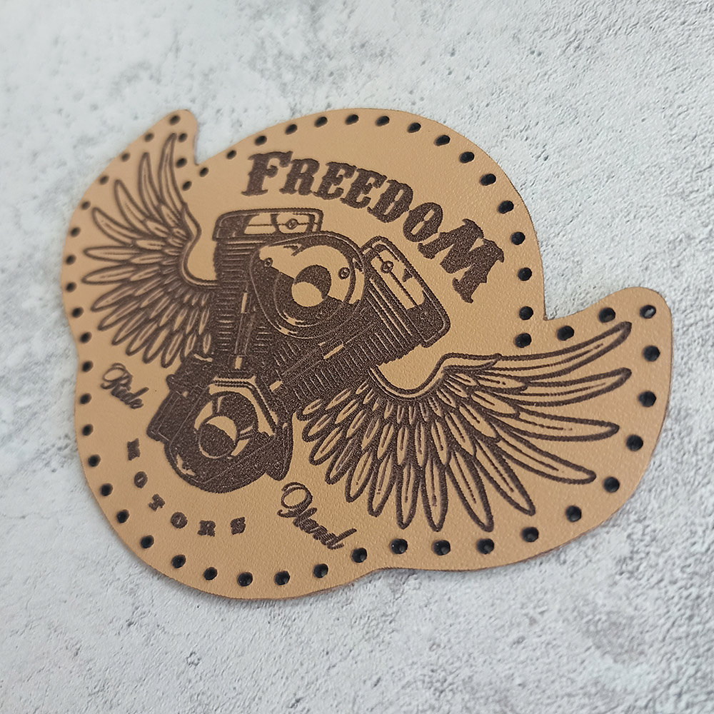 Freedom motors, Ride Hard, V-twin engine with wings, leather patch Freedom motors, Ride Hard, V-twin engine with wings, leather patch