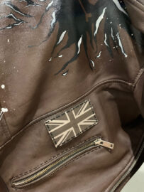 Leather patch of the Union Jack flag on a leather jacket