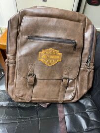 Leather Harley-Davidson logo patch on a leather bag