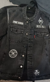 Biker denim vest with patches
