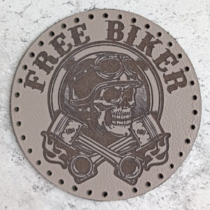 Free Biker, skull in a helmet with pistons, leather patch
