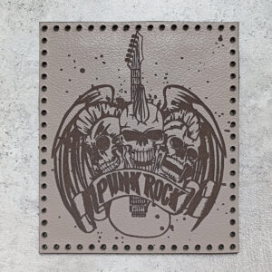 Punk Rock, three skulls with a guitar and wings, leather patch