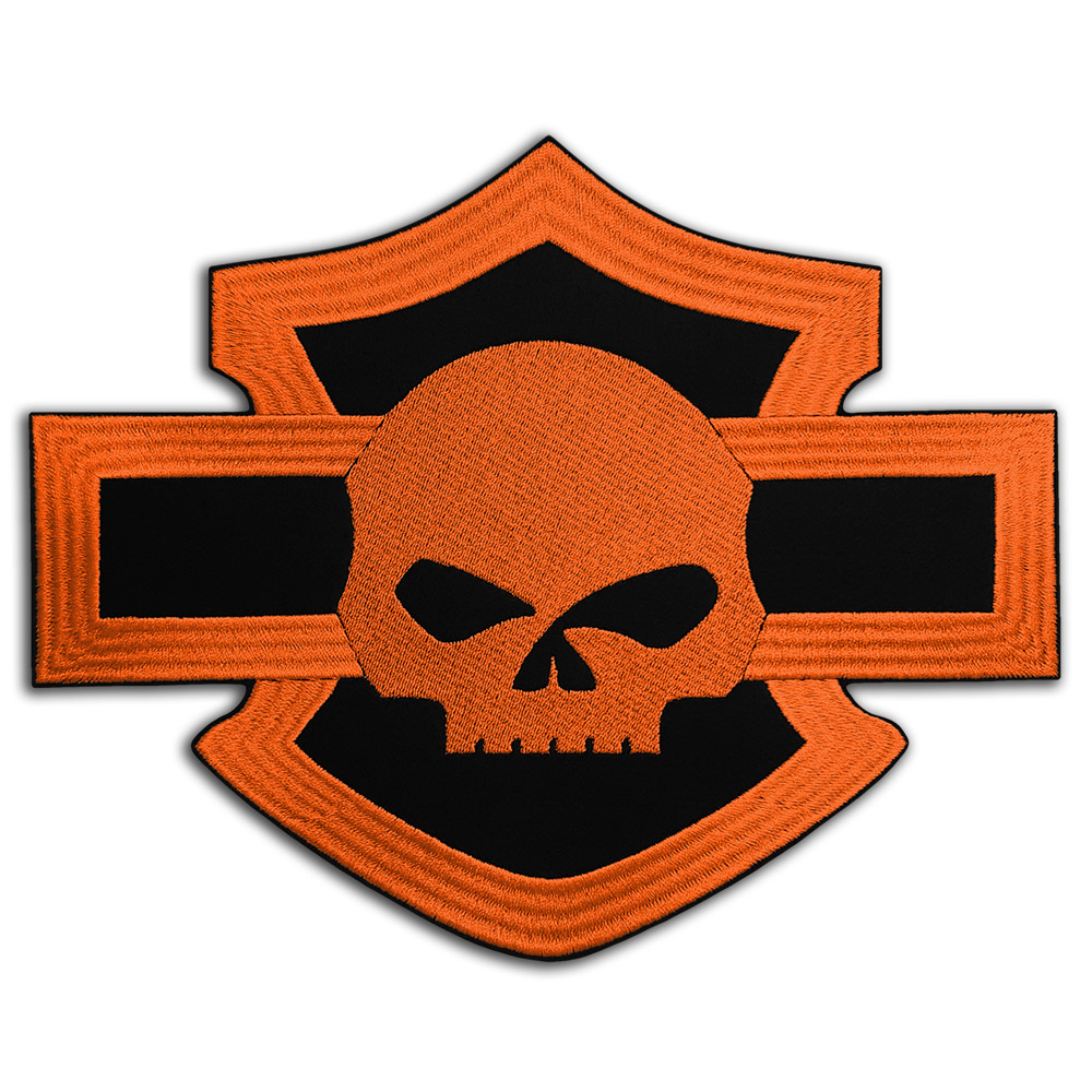 Harley-Davidson logo with Willie J skull back patch Harley-Davidson logo with Willie J skull back patch